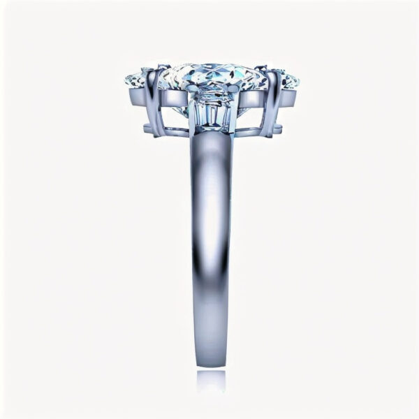 Marquise Cut Lab Gown Diamond Solitaire Three Stone Engagement Ring - Image 2